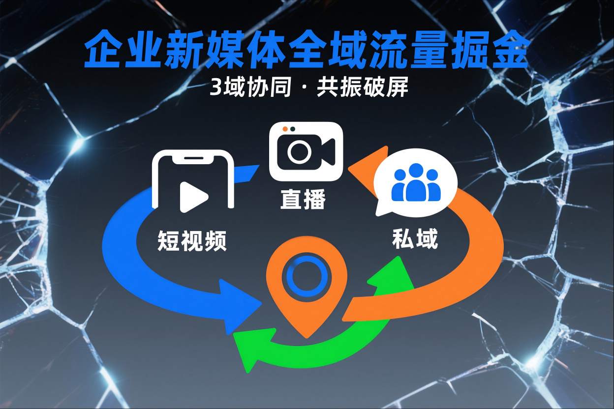 短视频全域商业模式，企业新媒体全域流量掘金，3域协同，共振破屏，短视频-直播-私域-地域-卿云社
