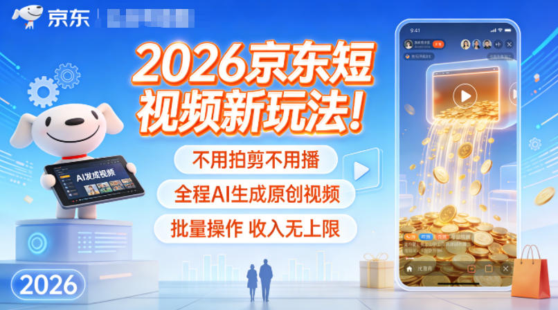 2026京东短视频新玩法！不用拍剪不用播，全程AI生成原创视频，批量操作收入无上限-卿云社