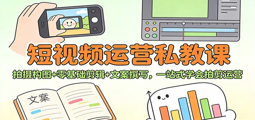 短视频运营私教课：拍摄构图+零基础剪辑 +文案撰写，一站式学会拍剪运营-卿云社
