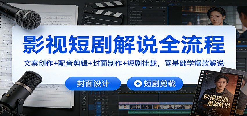 影视短剧解说全流程：文案创作+配音剪辑+封面制作+短剧挂载，零基础学爆款解说-卿云社