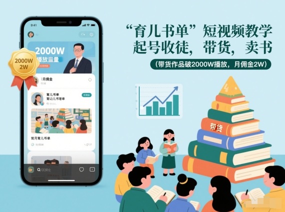 育儿书单短视频教学，起号收徒，带货，卖书(带货作品破2000W播放，月佣金2W)-卿云社