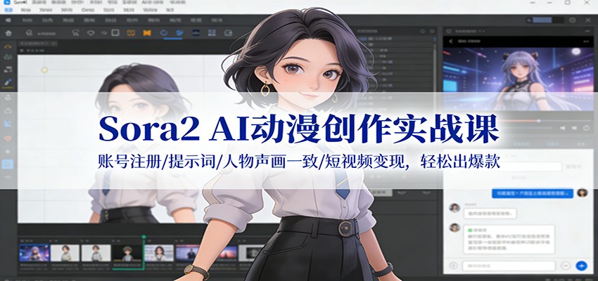 Sora2 AI动漫创作实战课：账号注册/提示词/人物声画一致/短视频变现，轻松出爆款-卿云社