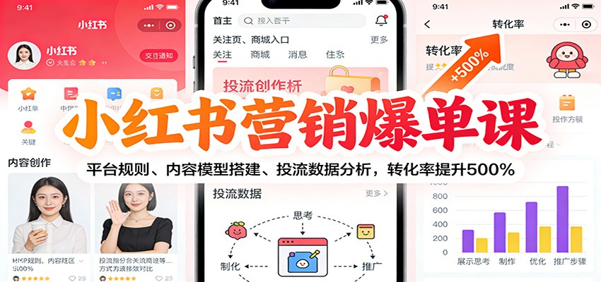 小红书营销爆单课：平台规则、内容模型搭建、投流数据分析，转化率提升500%-卿云社