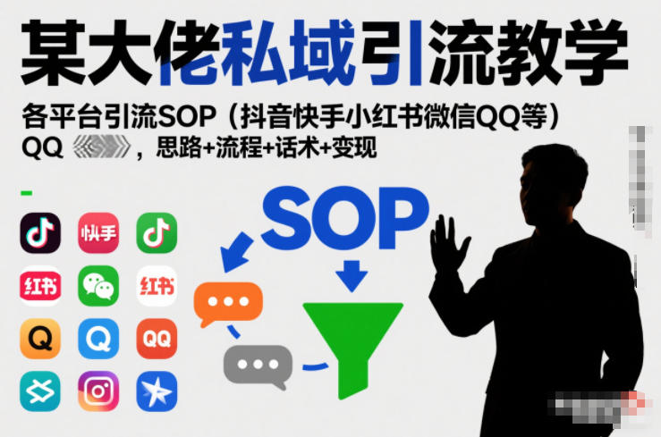 某大佬私域引流教学，各平台引流SOP(抖音快手小红书微信QQ等)，思路+流程+话术+变现-卿云社