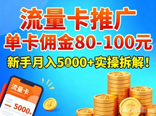 流量卡推广，单卡佣金80-100，新手月入5k+实操拆解！-卿云社