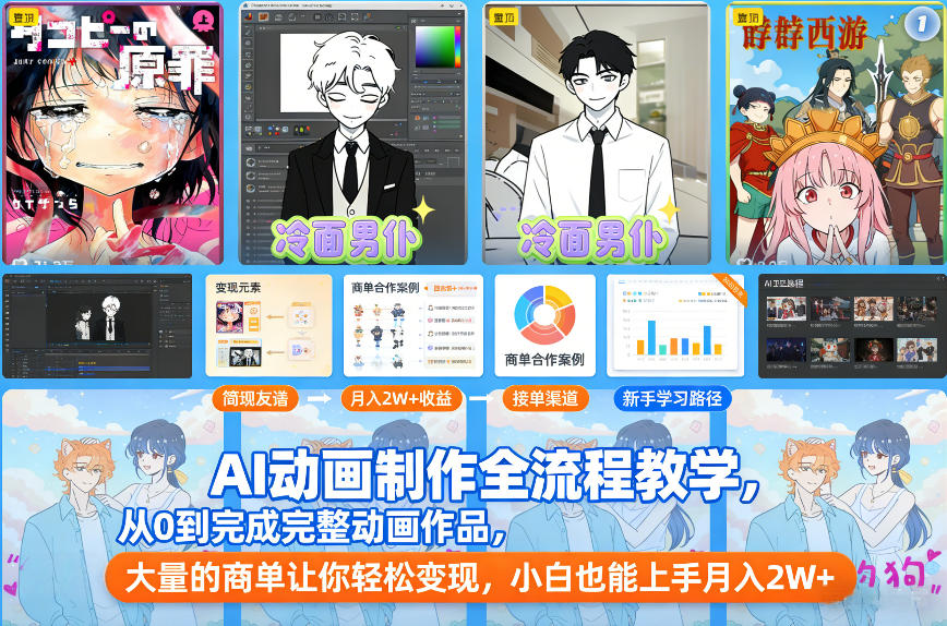 AI动画制作全流程教学，从0到完成完整动画作品，大量的商单让你轻松变现，小白也能上手月入2W+-卿云社