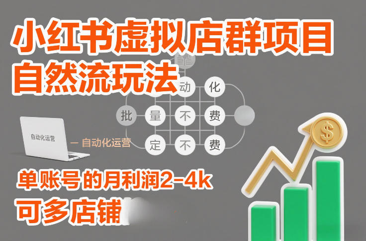 小红书虚拟店群项目，自然流玩法，批量自动化，稳定不费号，单账号的月利润2-4k，可多店矩阵-卿云社