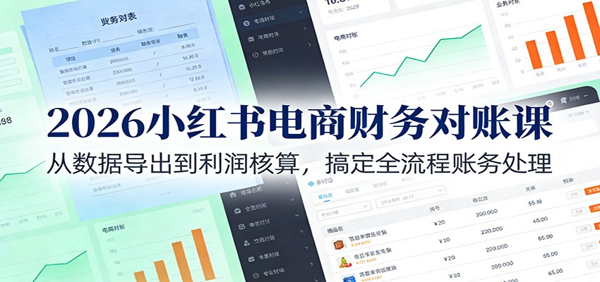 2026小红书电商财务对账课：从数据导出到利润核算，搞定全流程账务处理-卿云社