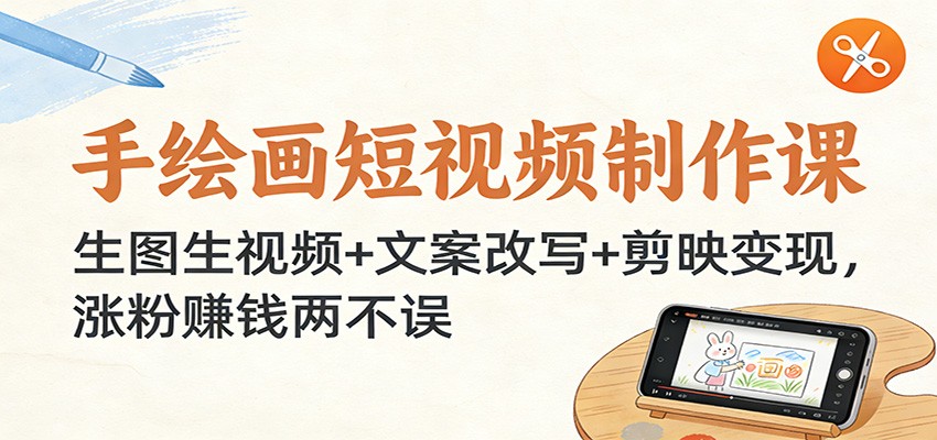 手绘画短视频制作课：生图生视频+文案改写+剪映变现，涨粉赚钱两不误-卿云社