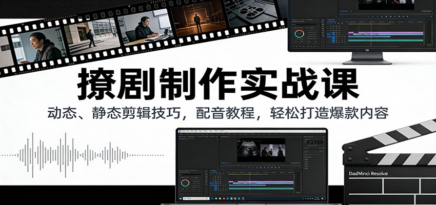 撩剧制作实战课：动态、静态剪辑技巧，配音教程，轻松打造爆款内容-卿云社