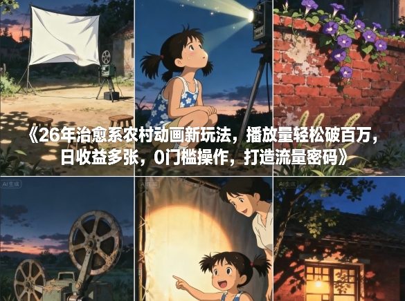 26年治愈系农村动画新玩法，播放量轻松破百万，日收益多张，0门槛操作，打造流量密码-卿云社