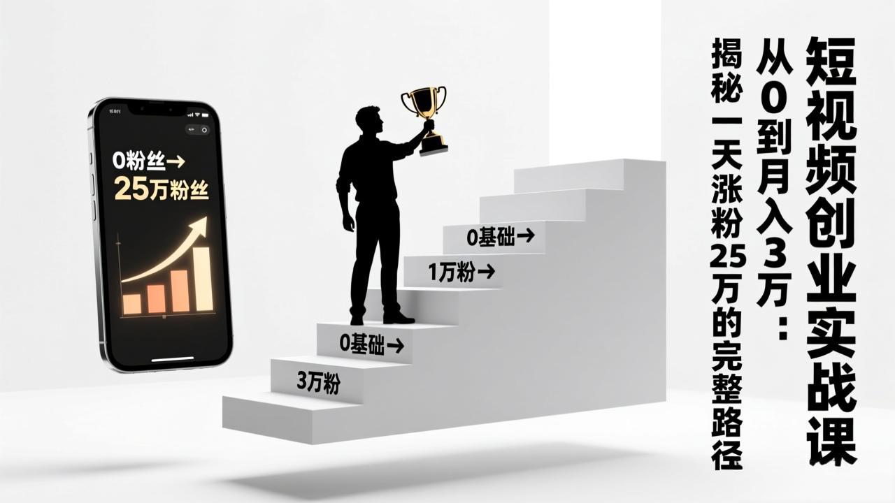 短视频创业实战课：从0到月入3万：揭秘一天涨粉25万的完整路径-卿云社