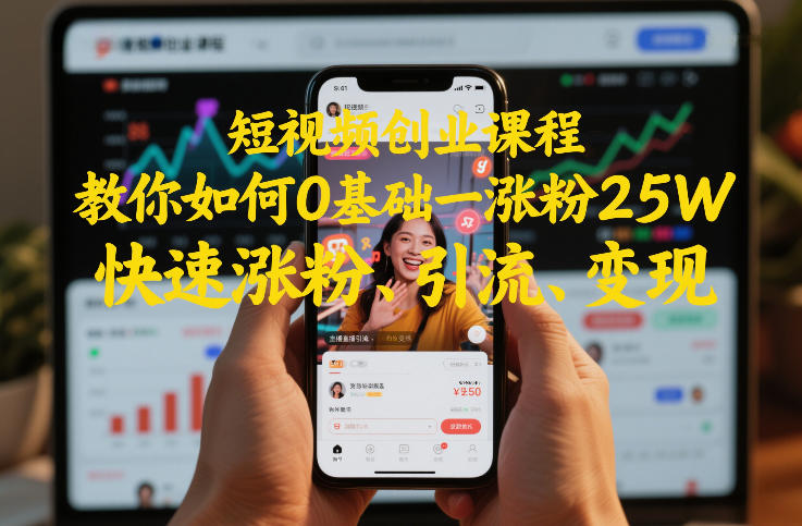 短视频创业课程，教你如何0基础一天涨粉25W，快速涨粉、引流、变现-卿云社