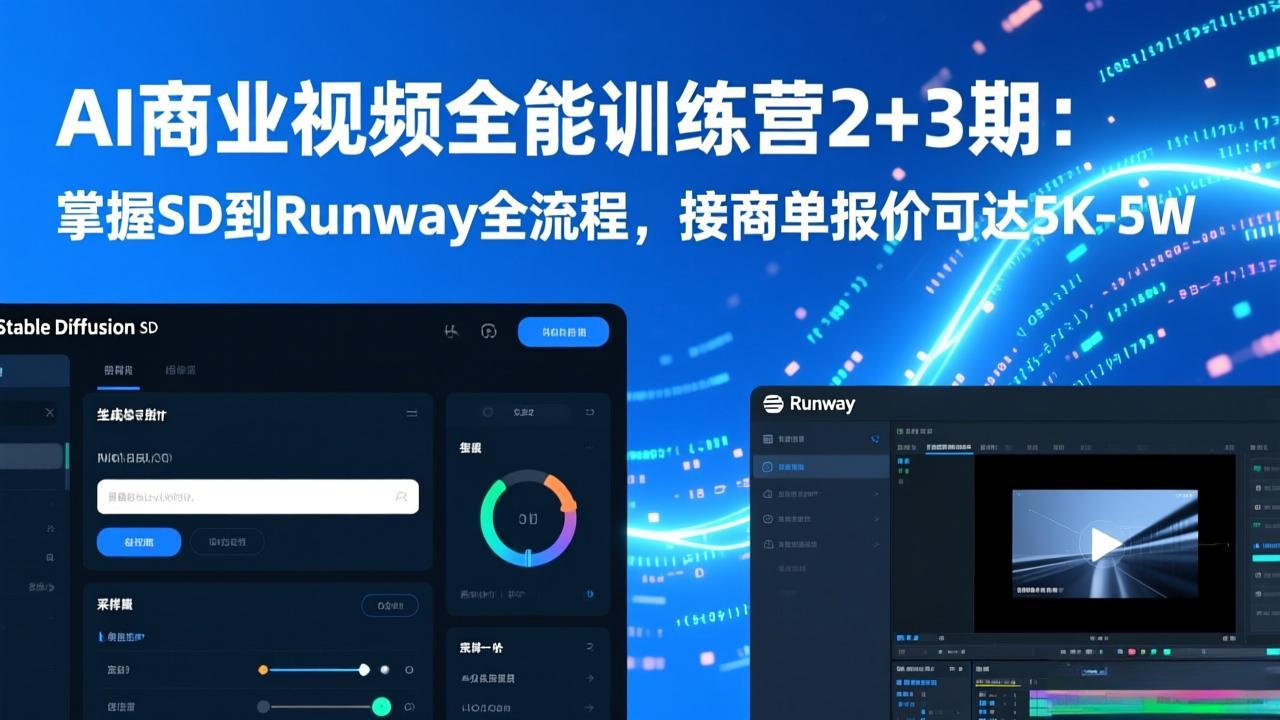 AI商业视频全能训练营2+3期：掌握SD到Runway全流程，接商单报价可达5K-5W-卿云社