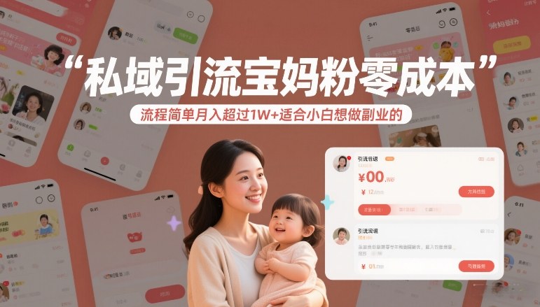 私域引流宝妈粉零成本流程简单月入超过1W+适合小白想做副业的-卿云社