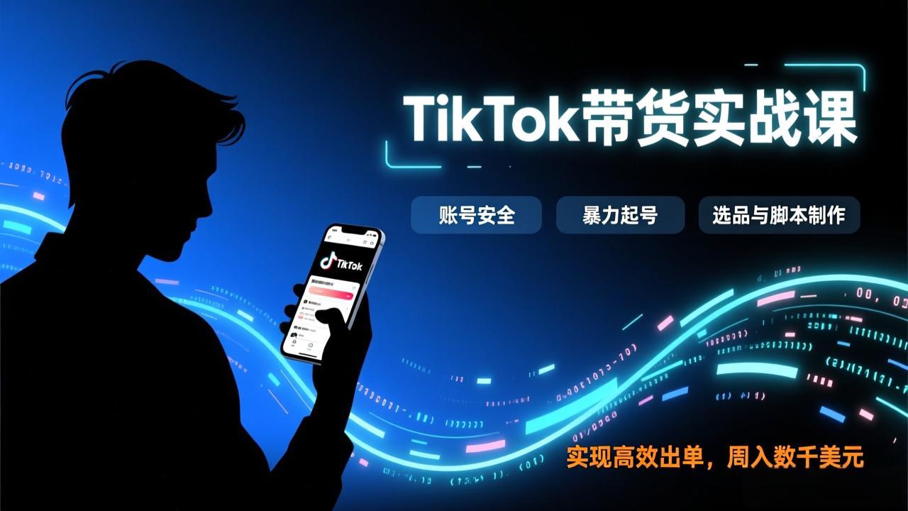 TikTok带货实战课，涵盖账号安全、暴力起号、选品与脚本制作，实现高效出单，周入数千美元-卿云社