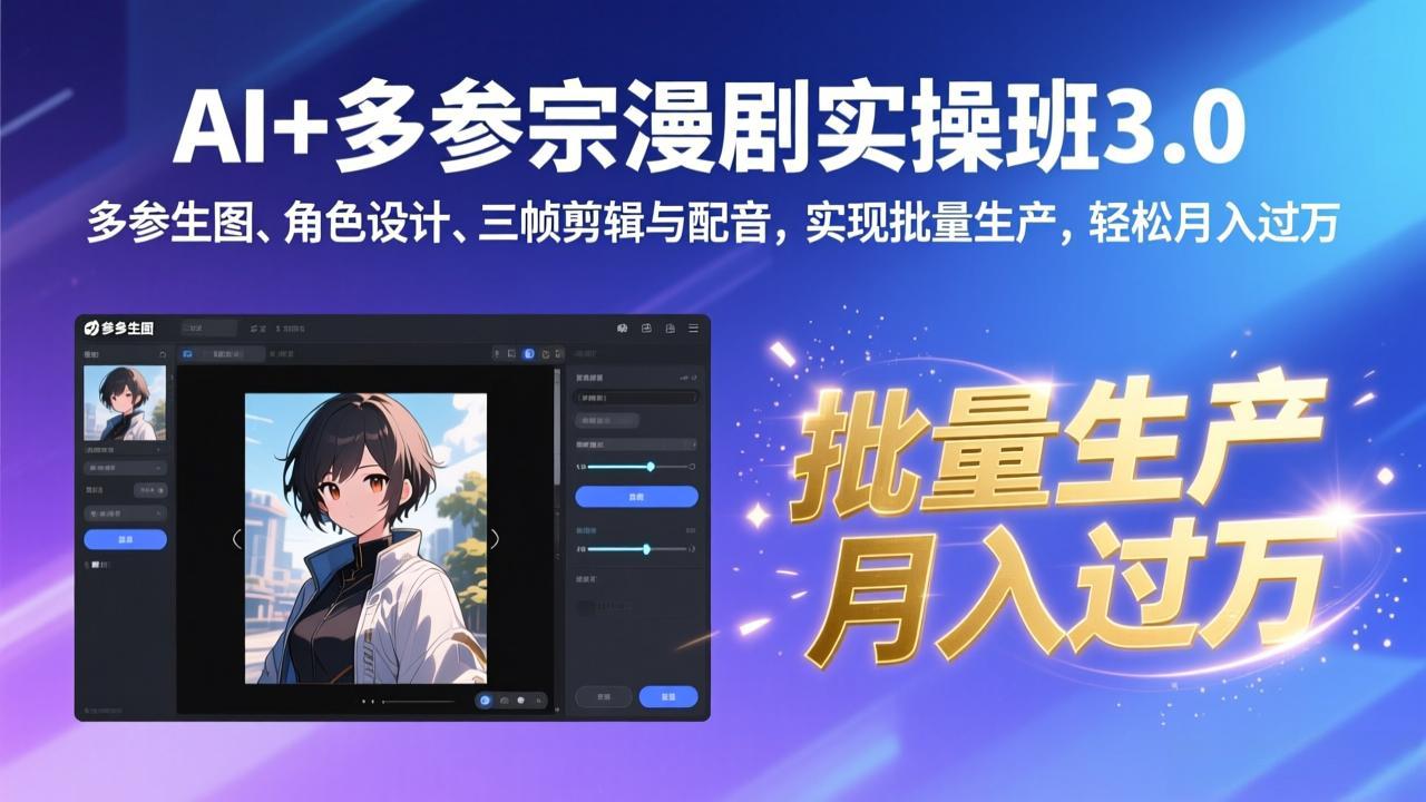AI+多参宗漫剧实操班3.0：多参生图、角色设计、三帧剪辑与配音，实现批量生产，轻松月入过万-卿云社