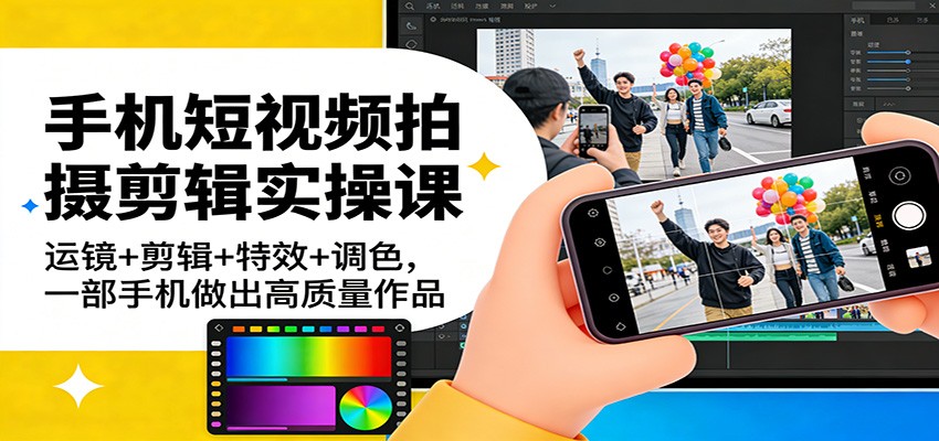 手机短视频拍摄剪辑实操课：运镜+剪辑+特效+调色，一部手机做出高质量作品-卿云社