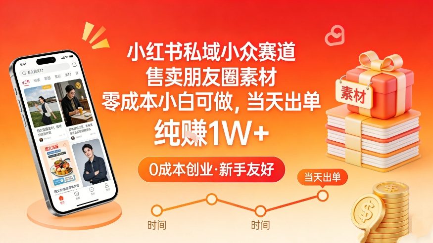 小红书私域小众赛道，售卖朋友圈素材，零成本小白可做，当天出单，月入1W+-卿云社