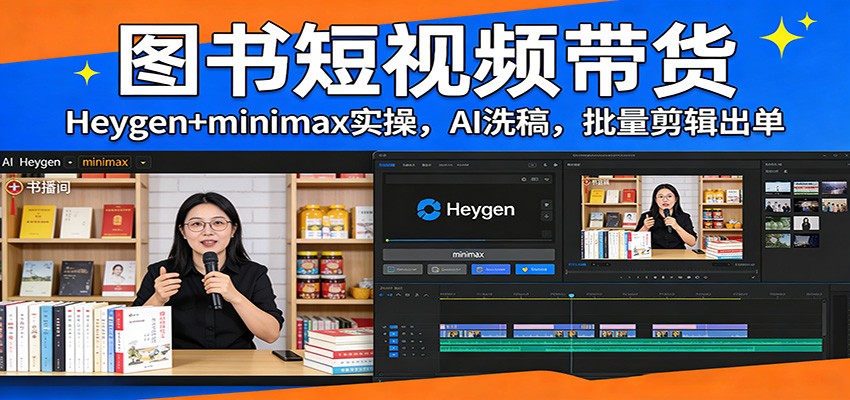 图书短视频带货：Heygen+minimax实操，AI洗稿 ，批量剪辑出单-卿云社