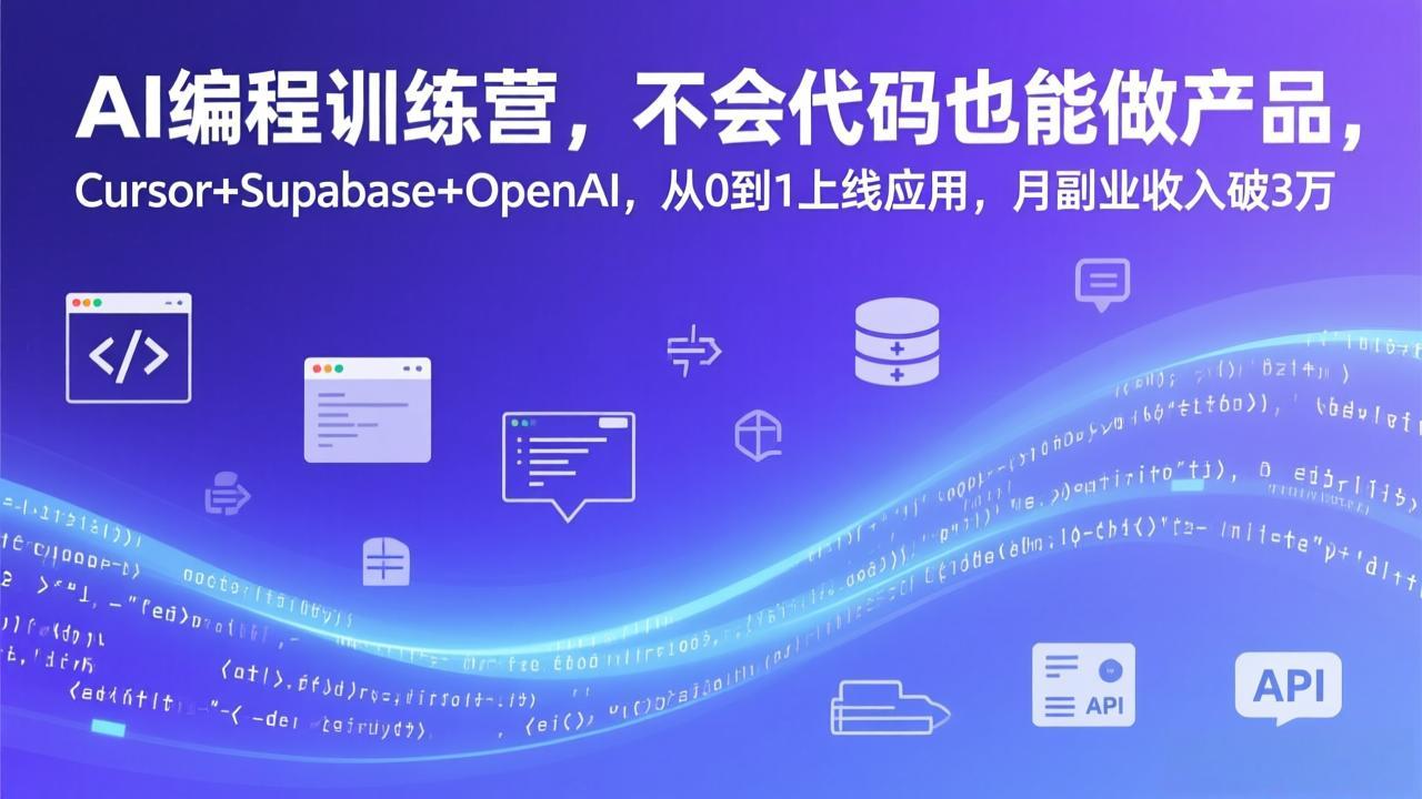 AI编程训练营，不会代码也能做产品，Cursor+Supabase+OpenAI，从0到1上线应用，月副业收入破3万-卿云社