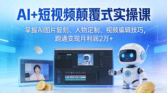 AI+短视频颠覆式实操课：掌握AI图片复刻、人物定制、视频编辑技巧，跑通变现月利润2万+-卿云社