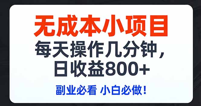无成本小项目,每天操作几分钟,日收益800+ 副业必看 小白必做！-卿云社