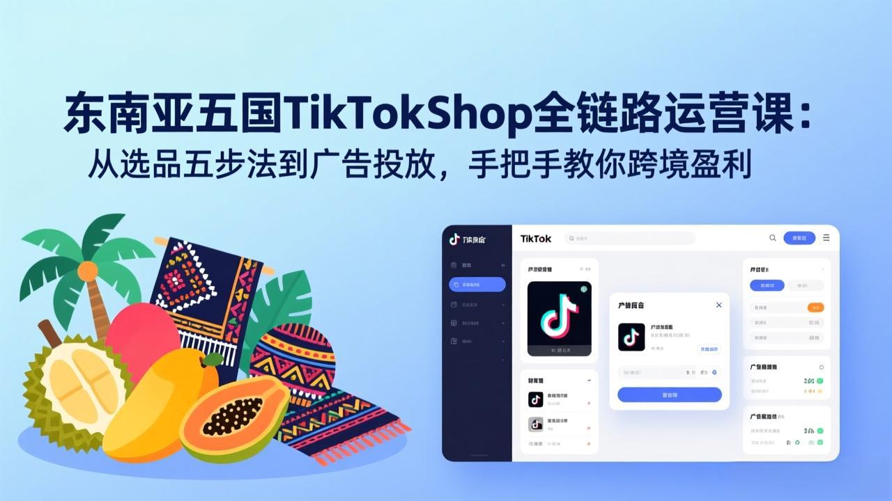 东南亚五国TikTok Shop全链路运营课：从选品五步法到广告投放，手把手教你跨境盈利-卿云社