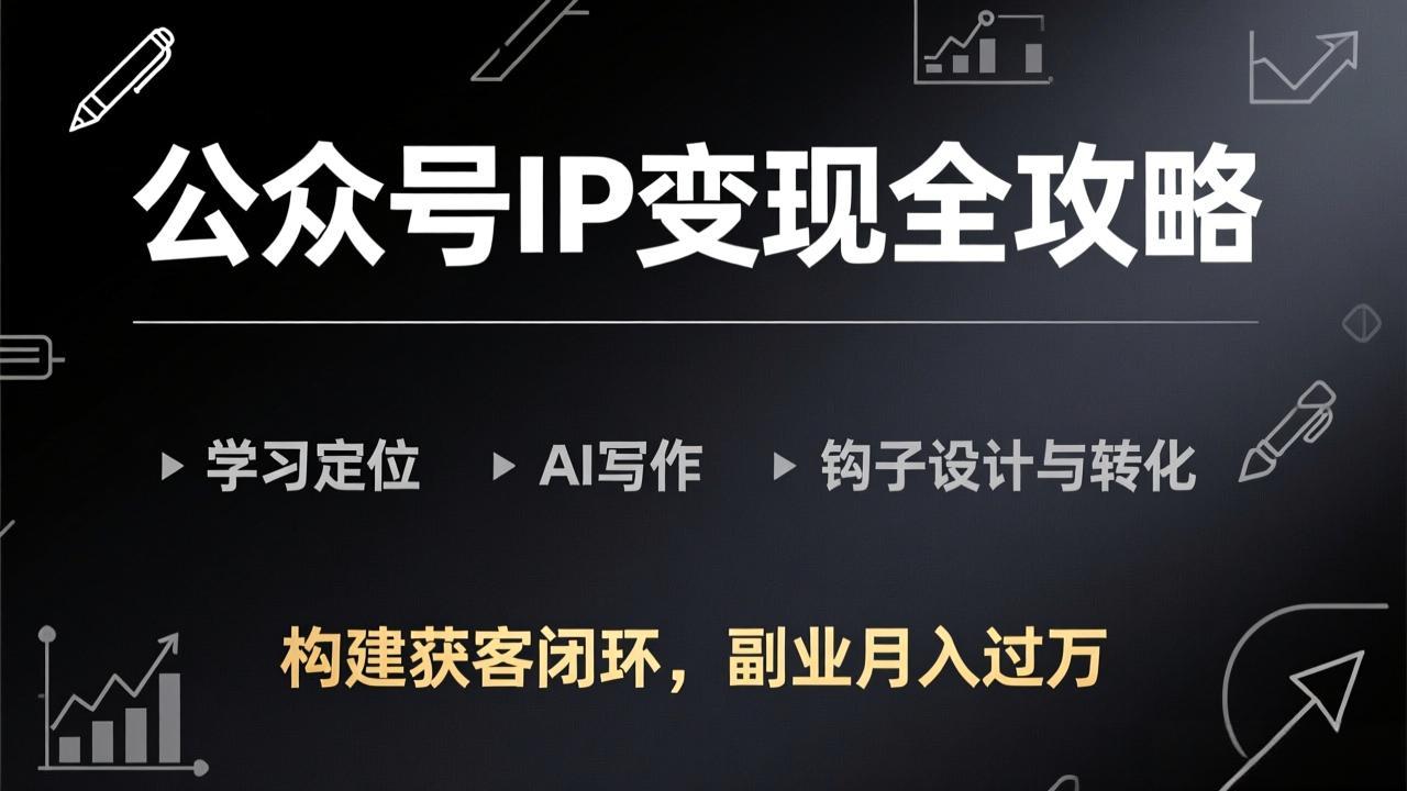 公众号IP变现全攻略-更新，学习定位、AI写作、钩子设计与转化，构建获客闭环，副业月入过万-卿云社