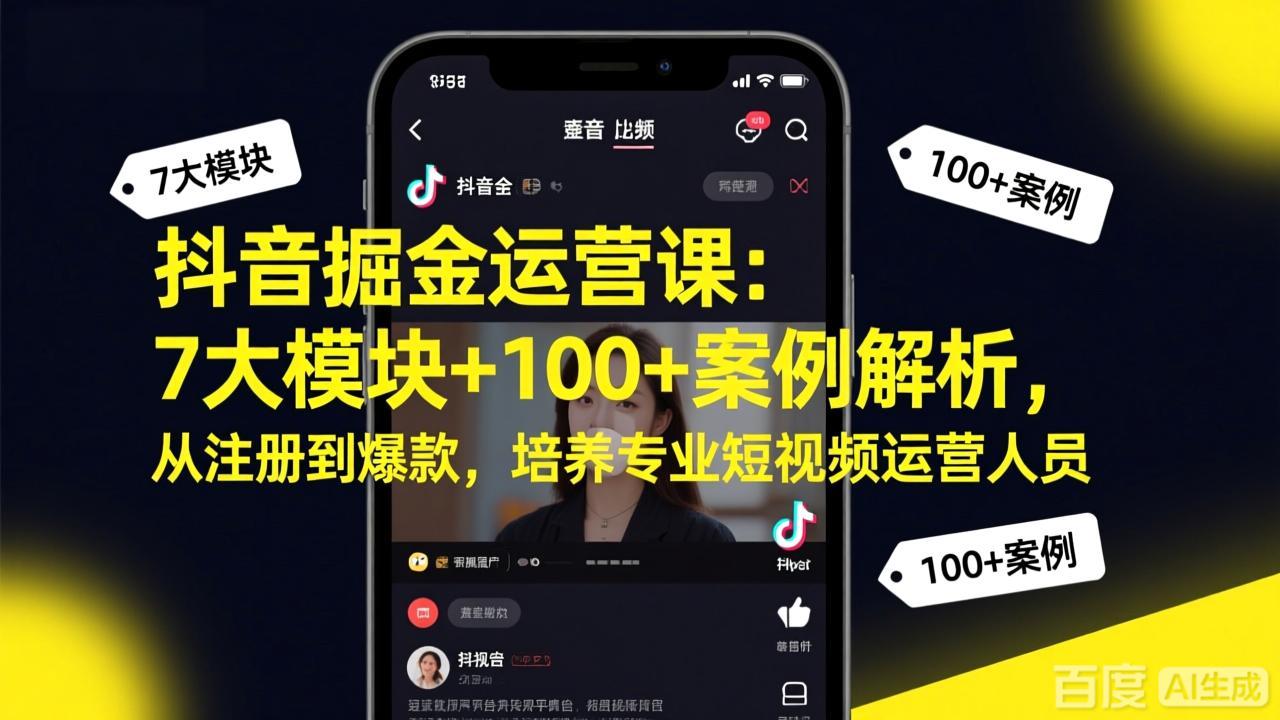 抖音掘金运营课：7大模块+100+案例解析，从注册到爆款，培养专业短视频运营人员-卿云社