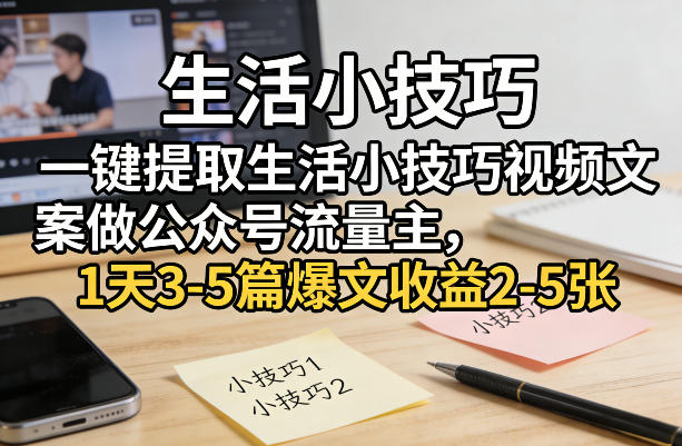 一键提取生活小技巧视频文案做公众号流量主，1天3-5篇爆文收益2-5张-卿云社