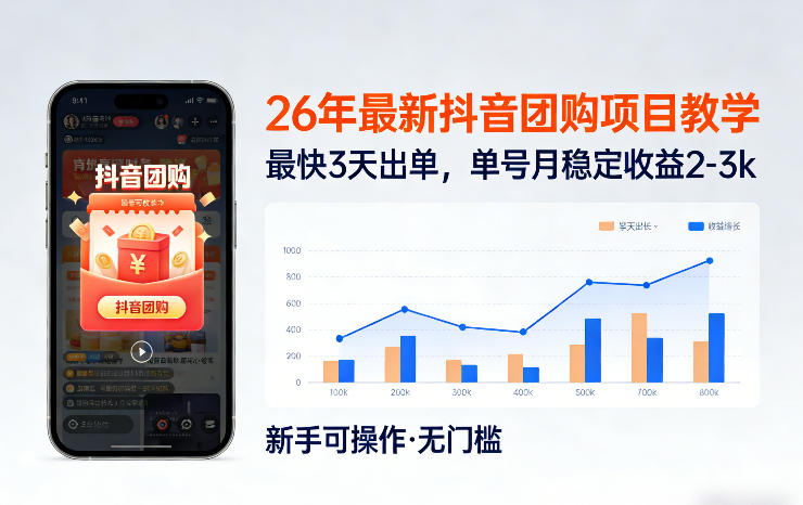 26年最新抖音团购项目教学，0门槛，最快3天出单，单号月稳定收益2-3k(更新3月11日)-卿云社