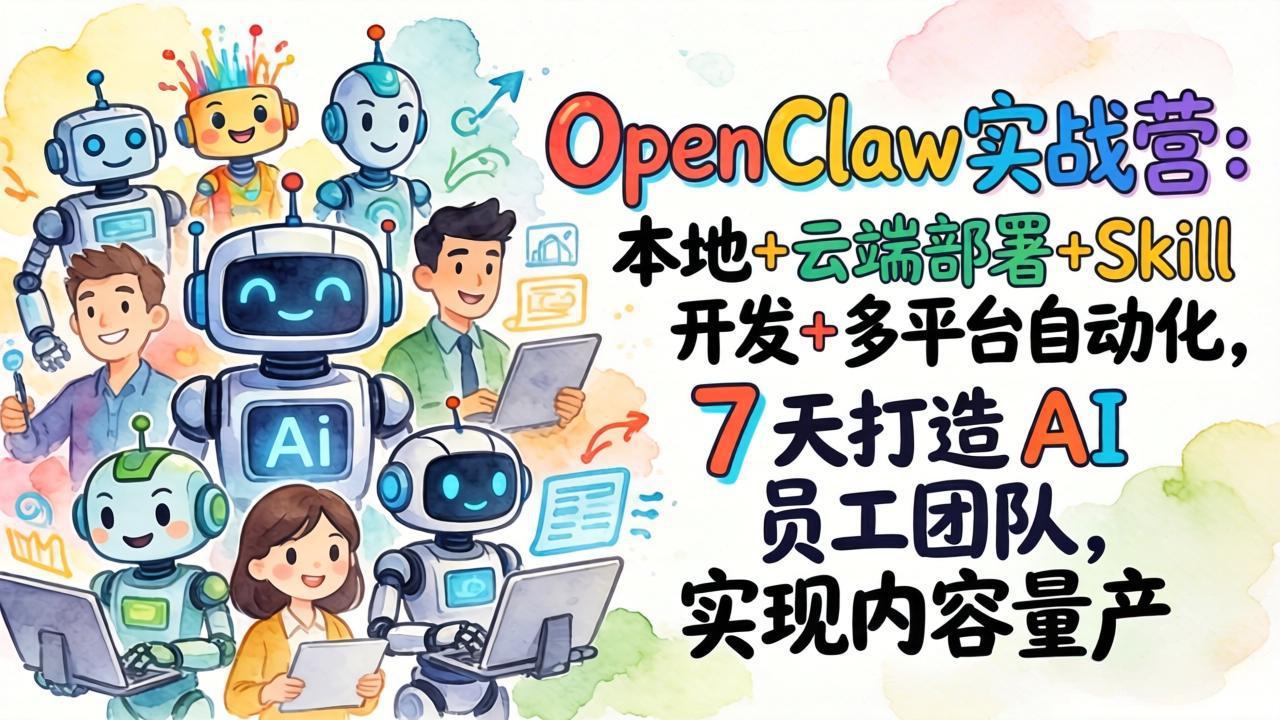 OpenClaw实战营：本地+云端部署+Skill开发+多平台自动化，7 天打造 AI 员工团队，实现内容量产-卿云社