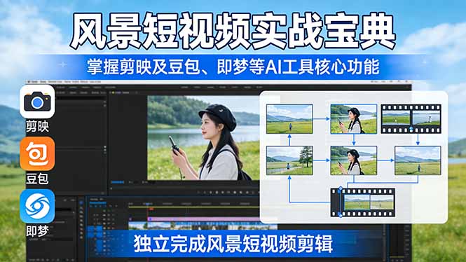 风景短视频实战宝典：掌握剪映及豆包、即梦等AI工具的核心功能，独立完成风景短视频剪辑-卿云社