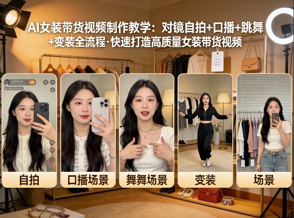 AI女装带货视频制作教学，对镜自拍、口播、跳舞、变装全流程，快速打造高质量女装带货视频-卿云社