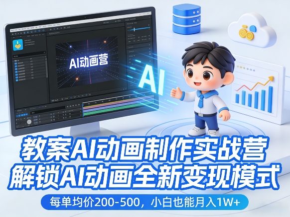 教案AI动画制作实战营，解锁AI动画全新变现模式，每单均价200-500，小白也能月入1W+-卿云社