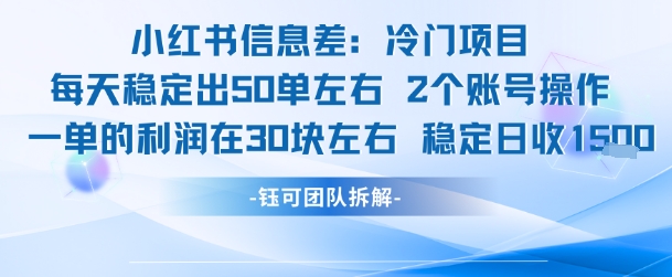 小红书信息差冷门项目一单利润30块每天稳定1.5k左右2个账号操作-卿云社