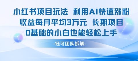 适合小白操作的小红书新项目，利用AI快速涨粉，收益每月平均1W+-卿云社