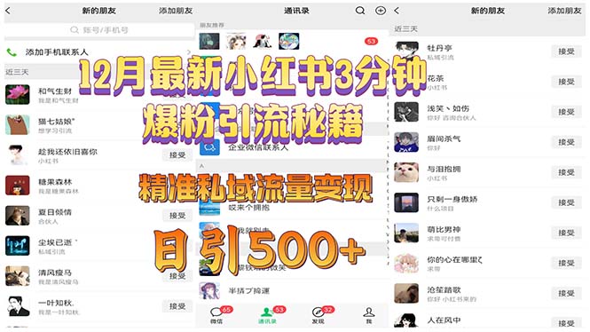 12月最新小红书3分钟爆粉引流秘籍 精准私域流量变现 日引500+-卿云社