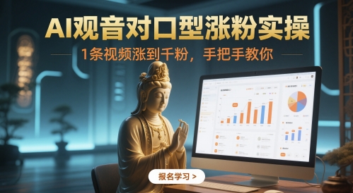 AI观音对口型涨粉实操，1条视频涨到千粉，手把手教你-卿云社