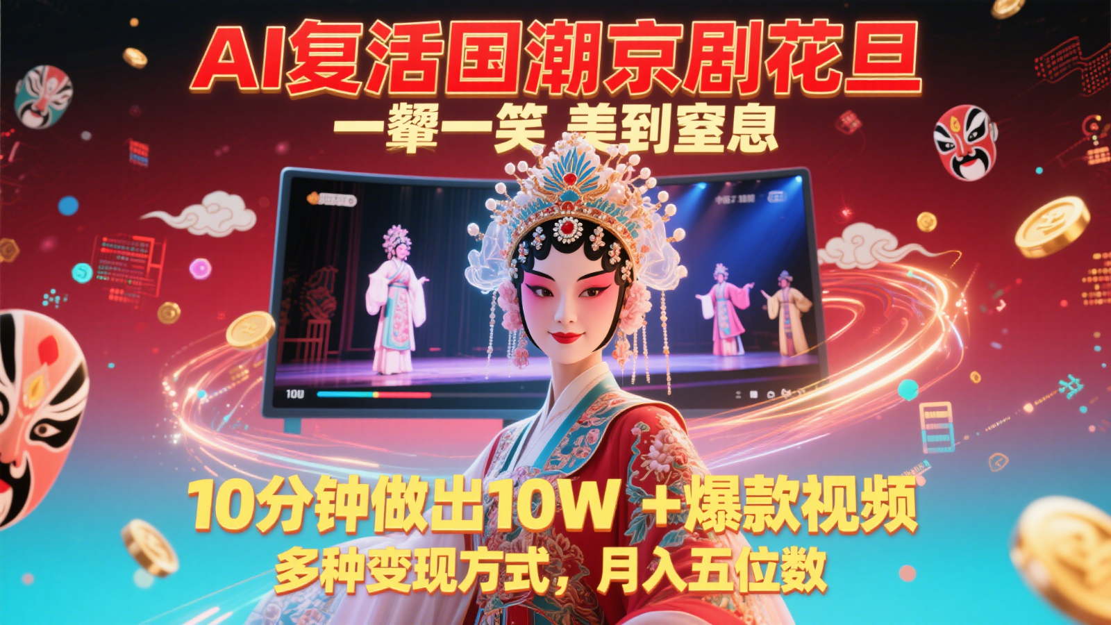 AI复活国潮京剧花旦,一颦一笑美到窒息,10分钟做出10W+爆款视频,多种变现方式-卿云社