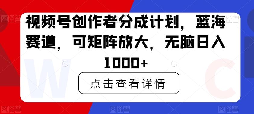 视频号创作者分成计划，蓝海赛道，可矩阵放大，无脑日入1000+-卿云社