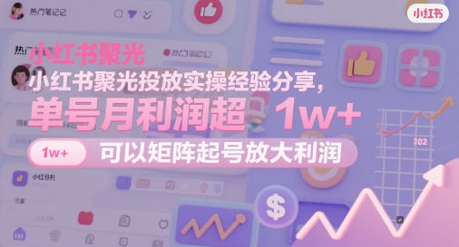 小红书聚光投放实操经验分享，单号月利润超1w+，可以矩阵起号放大利润-卿云社