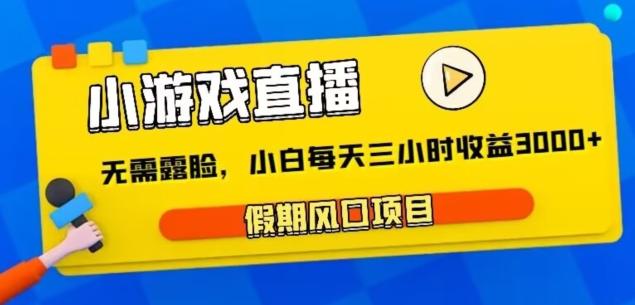 小游戏直播,假期风口项目,无需露脸,小白每天三小时,到账3000+