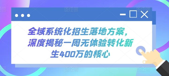 全域系统化招生落地方案，深度揭秘一周无体验转化新生400万的核心-卿云社