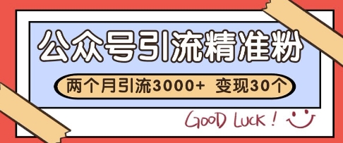 公众号精准粉引流玩法,2个月3000+精准粉,变现30个W【揭秘】