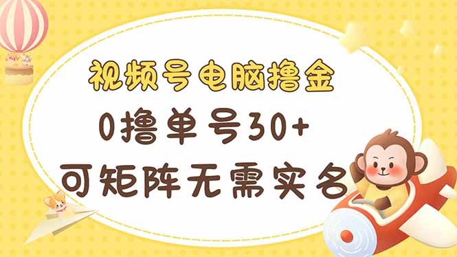 视频号电脑撸金 0撸单号30+ 可矩阵 无需实名多号多得-卿云社