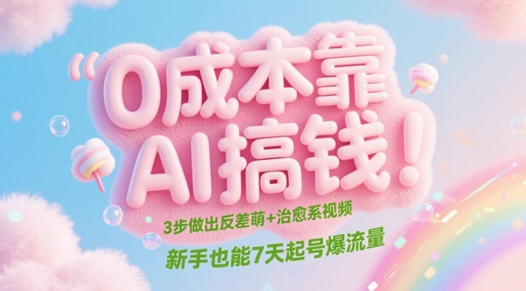 0成本靠AI搞钱！3步做出反差萌+治愈系视频，新手也能7天起号爆流量-卿云社