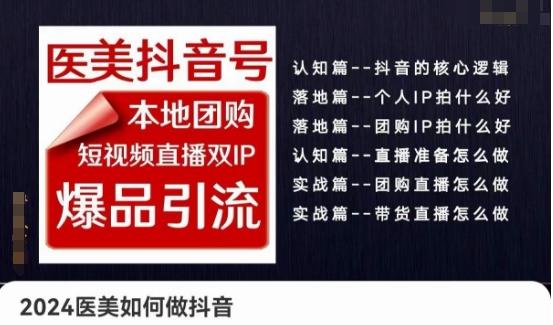2024医美如何做抖音医美抖音号，本地团购、短视频直播双ip爆品引流，实操落地课-卿云社
