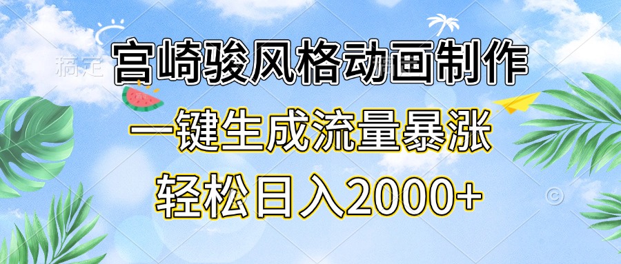 宫崎骏风格动画制作，一键生成流量暴涨，轻松日入2000+-卿云社